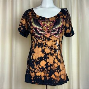 Black Label Affliction Cortona Pebble Sequin Distressed Short Sleeve T S…